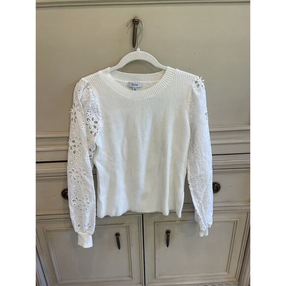 Fate Ribbed Crew Neck Sweater White Lace‎ Sleeve Medium - Picture 1 of 5